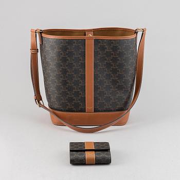 Céline, a canvas and leather handbag and wallet, 2020.