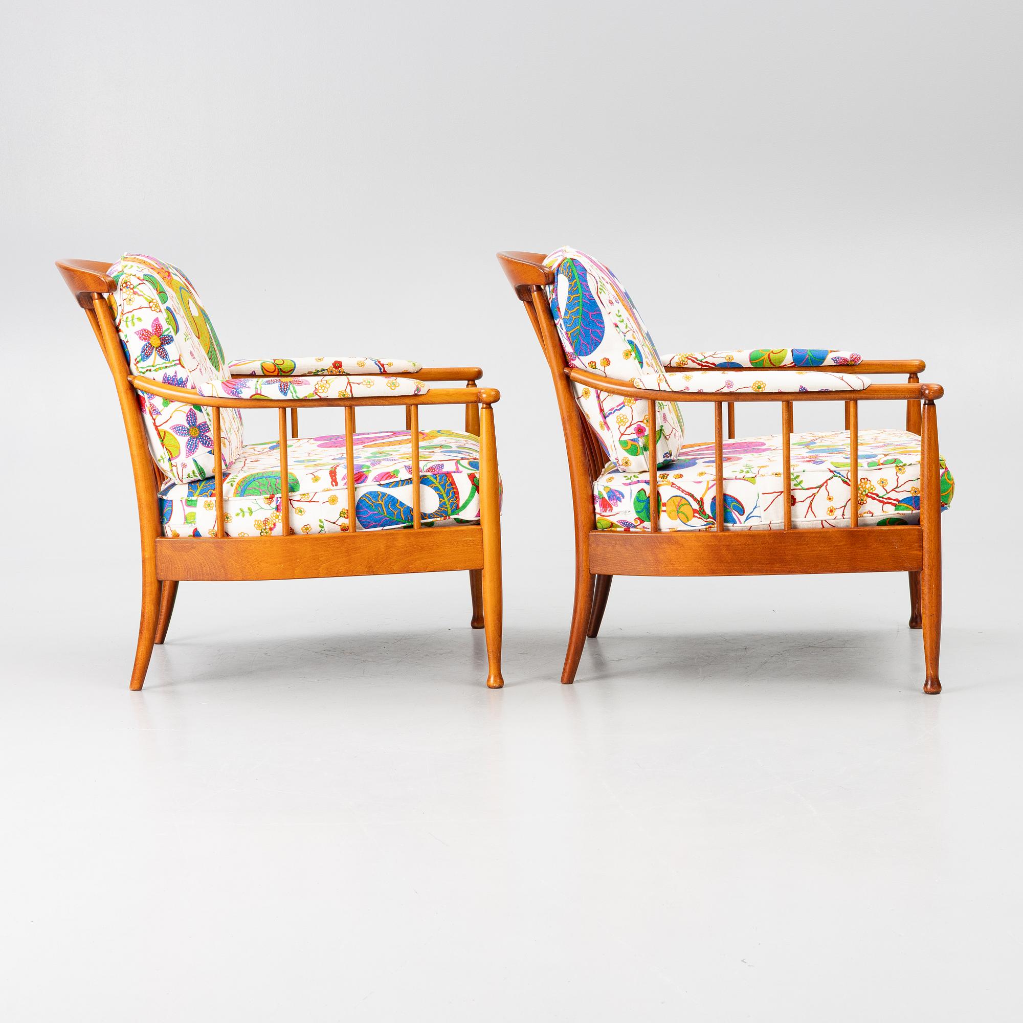 Kerstin Hörlin-Holmquist, a pair of 'Skrindan' easy chairs, OPE, second part of th 20th century.