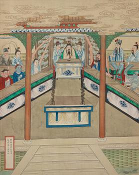 MÅLNING med KALLIGRAFI, Tusch och färg på siden , Kina, sen Qing dynastin/tidigt 1900-tal.