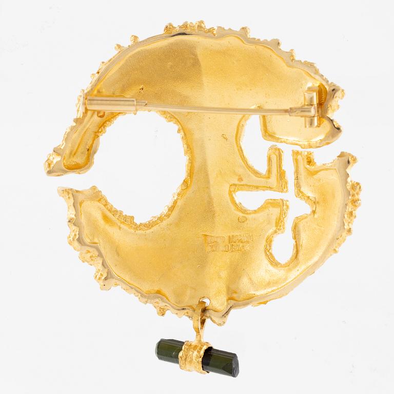 Björn Weckström brooch 18K gold with tourmaline "Inkasol", for Lapponia.