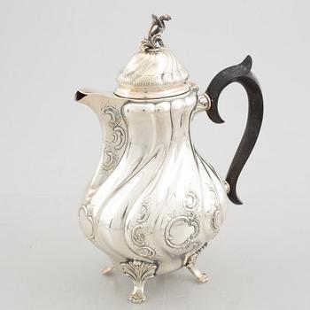 A 3-piece Rococo style silver coffee service, mark of GAB, Stockholm 1951-1954.