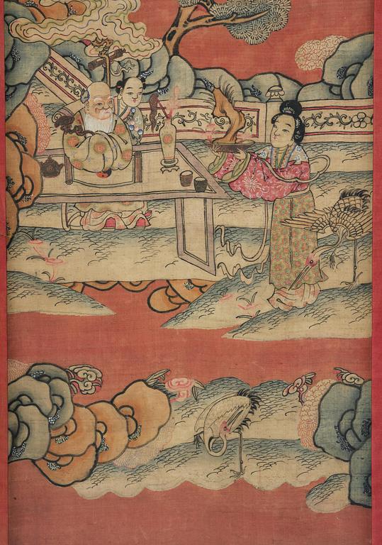 A set of four kesi panels depicting Xiwangmu and the daoist Immortals, late Qing dynasty.