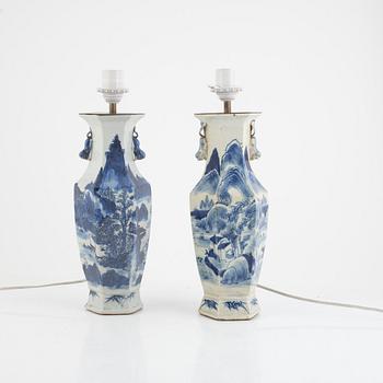A matched set of Chinese vases mounted as table lights, Qing dynasty, late 19th Century.