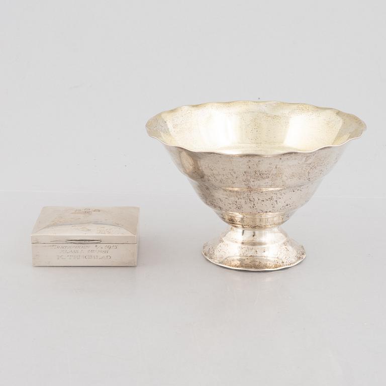 Bowl CG Hallberg 1928 and cigarette case K Anderson 1910 silver.