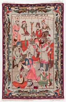 Carpet, Figural Keshan, approx. 200 x 130 cm.