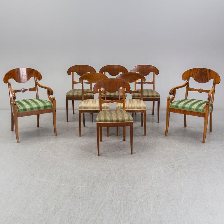 A set of six chairs (4+2) and a pair of armchairs, 19th century.