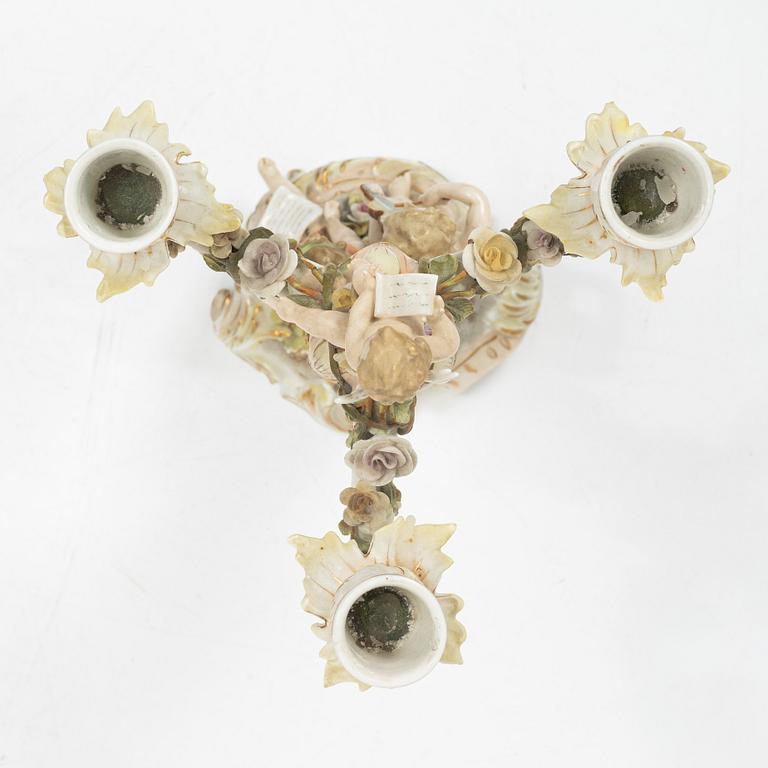 A pair of candelabra,  Meissen and Volkstedt, 19th–20th century.