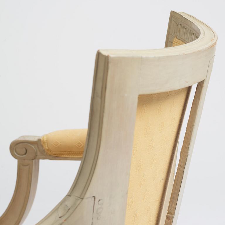 A matched pair of Gustavian armchairs, one signed by Johan Lindgren Stockholm.