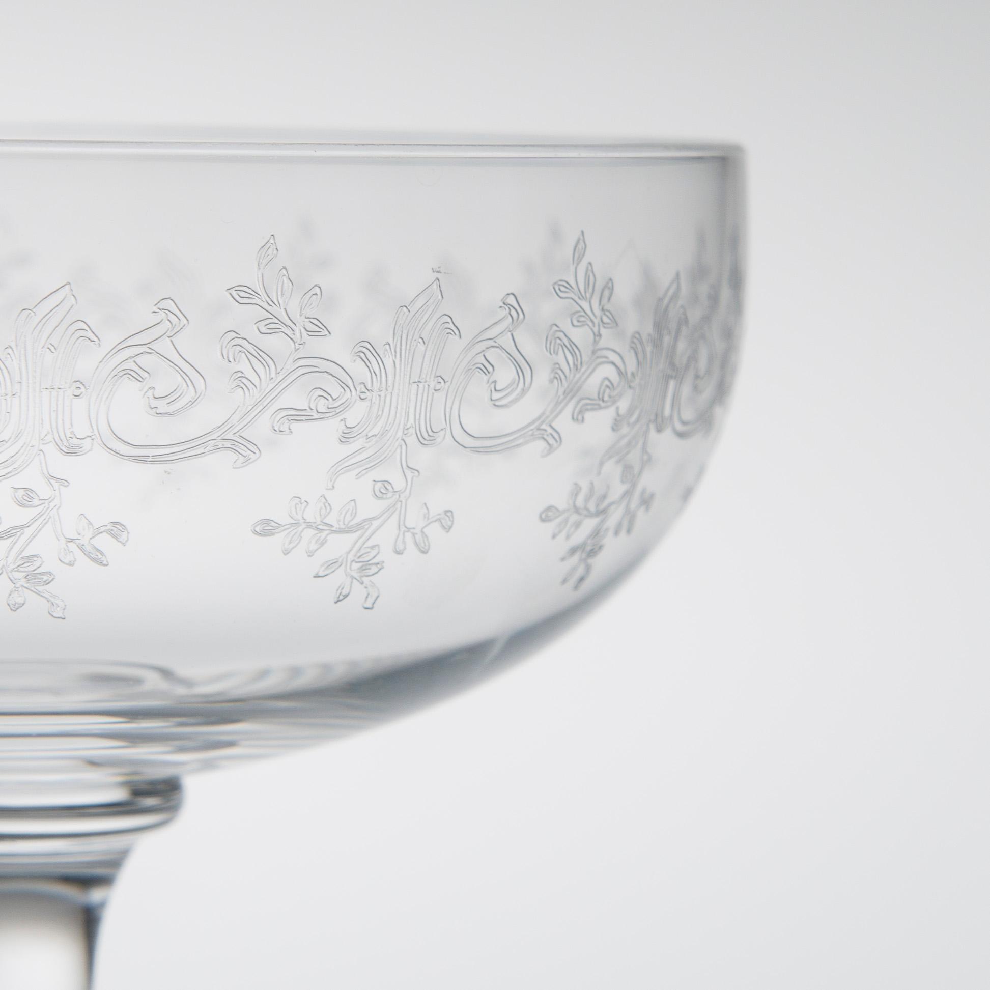CHAMPAGNEGLAS, 10 st, Baccarat, 1900-talets slut.