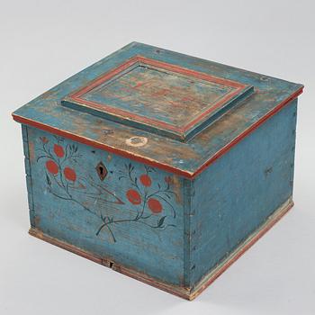 a painted wooden box from Hälsingland, marked LPD 1847.