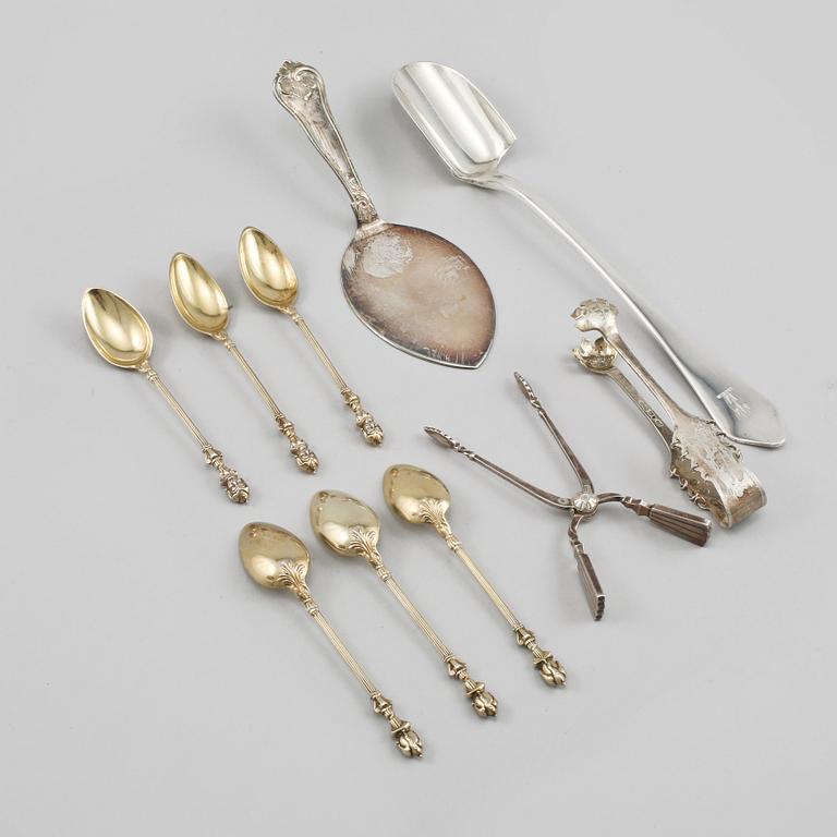 PARTI SILVER, 10 delar, bl a Danmark, 1900-tal, vikt 273 g.