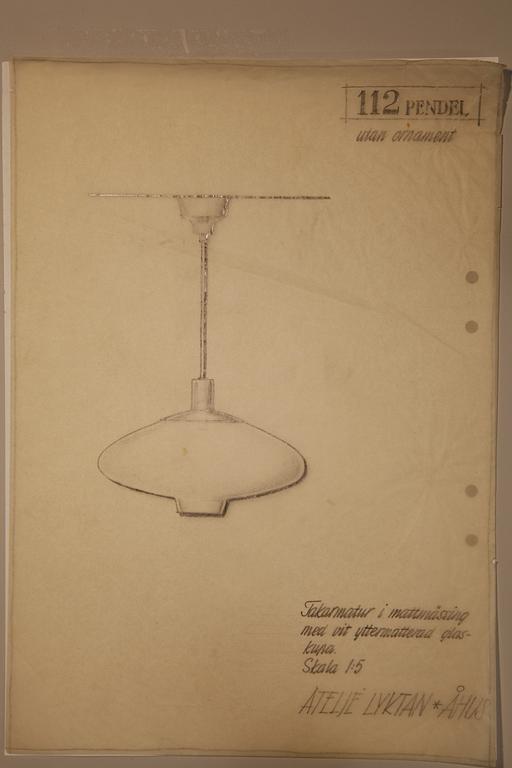 Hans Bergström, a pair of ceiling lamps, model "112", ateljé Lyktan, Åhus, 1950's.