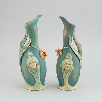 Two similar of Bernard Bloch Austrian Art Nouveau vases, circa 1900.