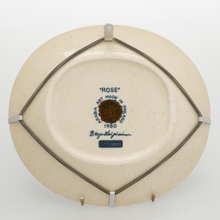 Birger Kaipiainen, a decorative ceramic 'Rose' plate, marked Arabia 1980 Made in Finland, and numbered 1072/2000,