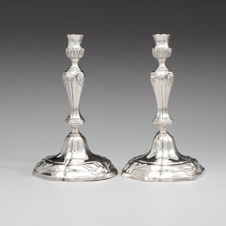 A pair of German 18th century silver candlesticks, makers mark of Swante Striedbeck (Stralsund 1763-1776).