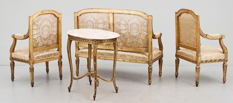 SALONGSGRUPP, 4 delar, Louis XV-stil, 1800-talets slut.