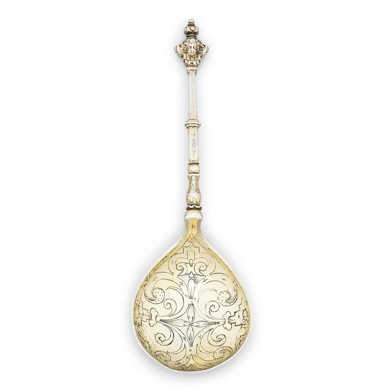 A Swedish parcel-gilt silver spoon, probably Albrekt Lockert (1623-1653), Stockholm.