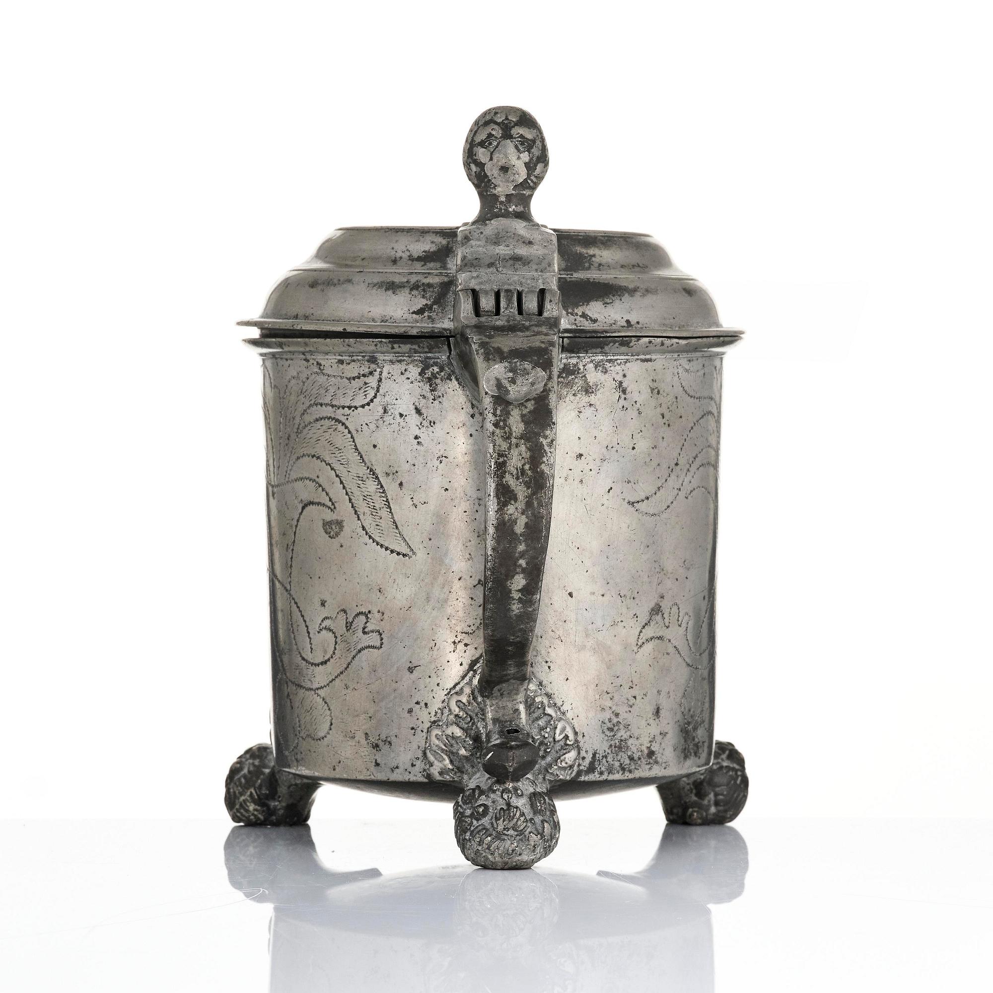 A pewter tankard by G. Östling, Vimmerby 1777.