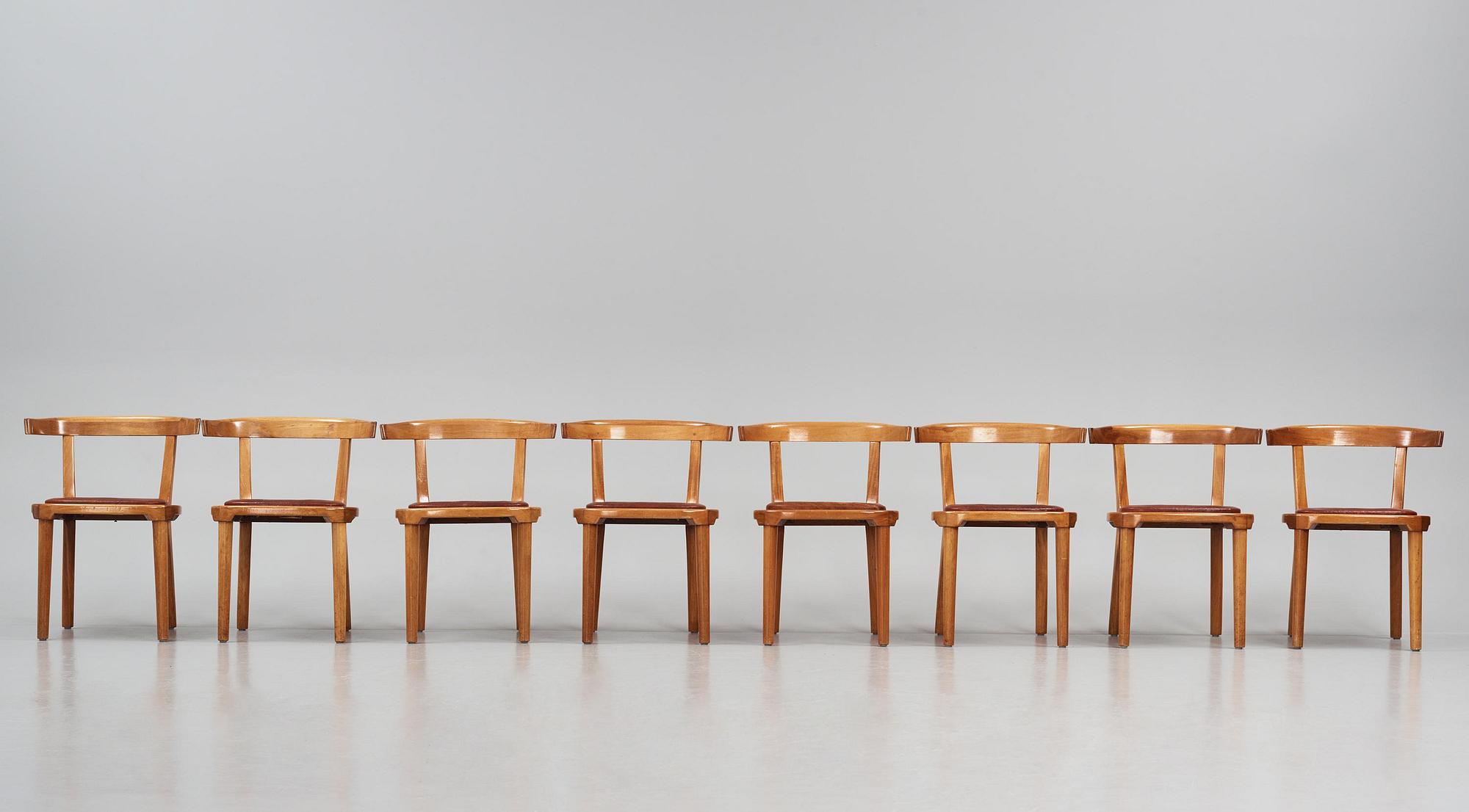 Gunnar Asplund, a set of eight mahogany chairs, Svenska Möbelfabrikerna, Bodafors, ca 1934-35, for the Bredenberg Department Store.