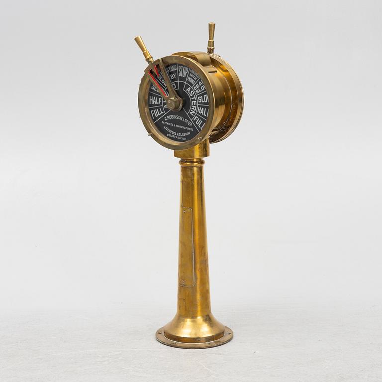 An engine room telegraph, brass, Robinson & Co Ltd Liverpool & Glasgow, first half of the 20th Century.