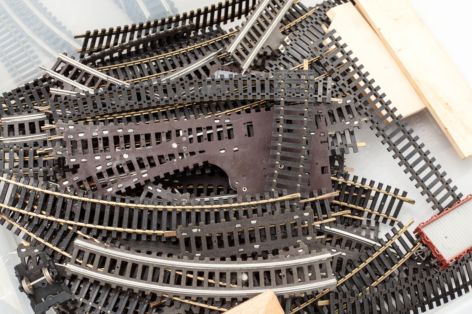 A model train set with accessories, partly Fleischmann, second half of the 20th century.