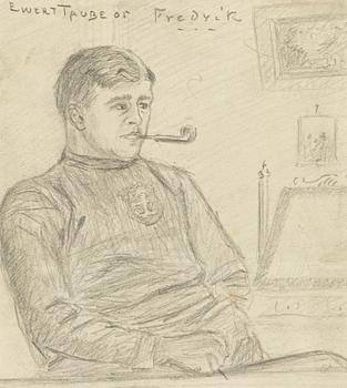 Evert Taube, teckning, blyerts, signerad.