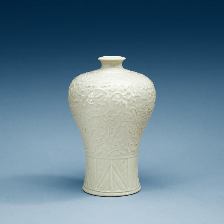 A  blanc de chine 'Meiping' vase, Qing dynasty with Qianlongs seal mark and period (1736-95).