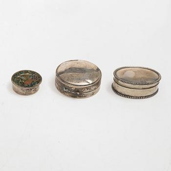 Dosor samt burk, 6 delar, silver.