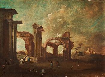 Francesco Guardi Hans art, Capriccio med ruiner och figurer.