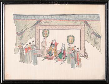 UNKNOWN ARTIST, four silk paintings, 20th century.
