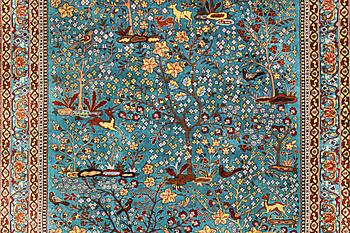 An all silk oriental carpet, a. 280 x 185 cm.
