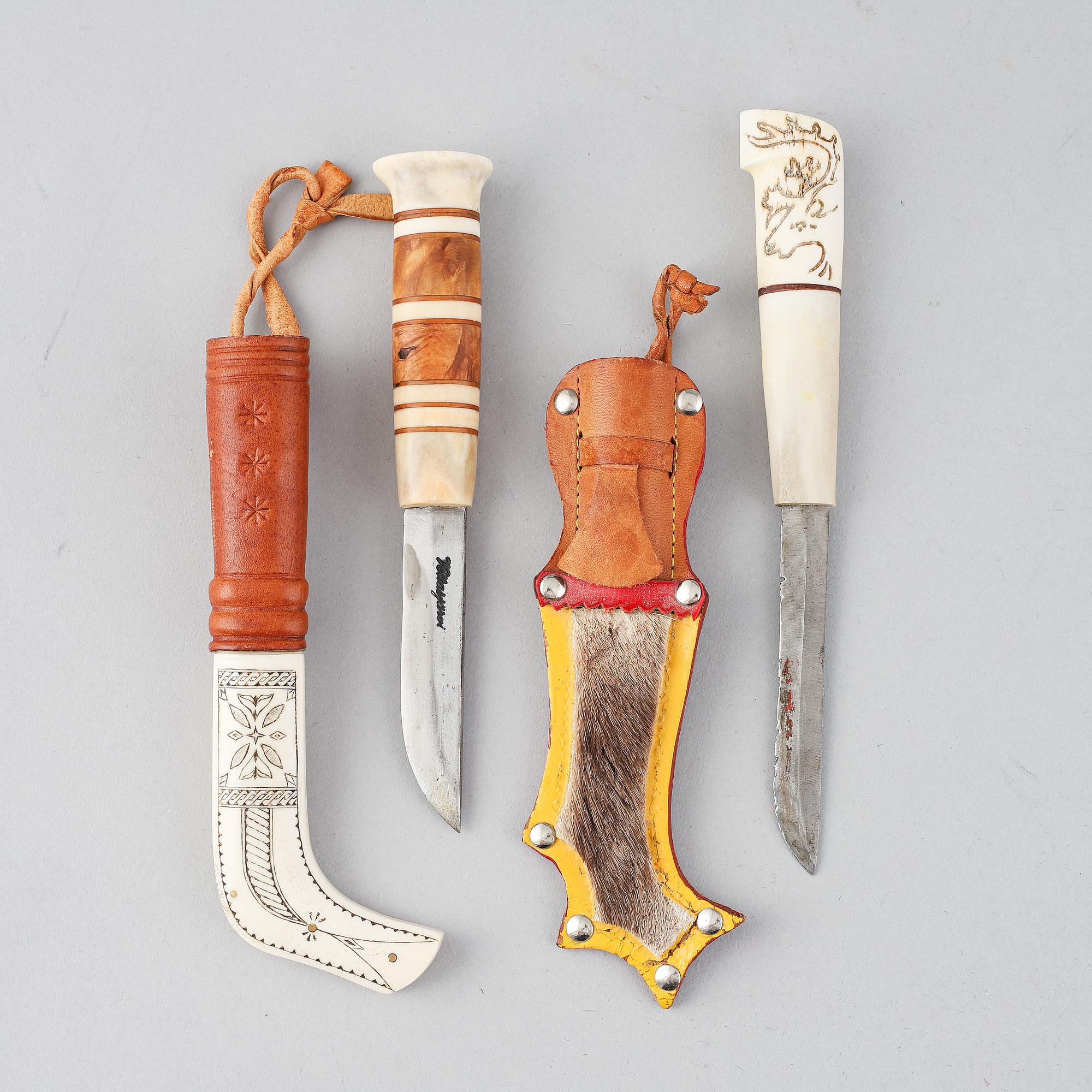 Valter Ranestål, a Sami reindeer horn knife, signed, and a Sami reindeer horn knife, not signed.