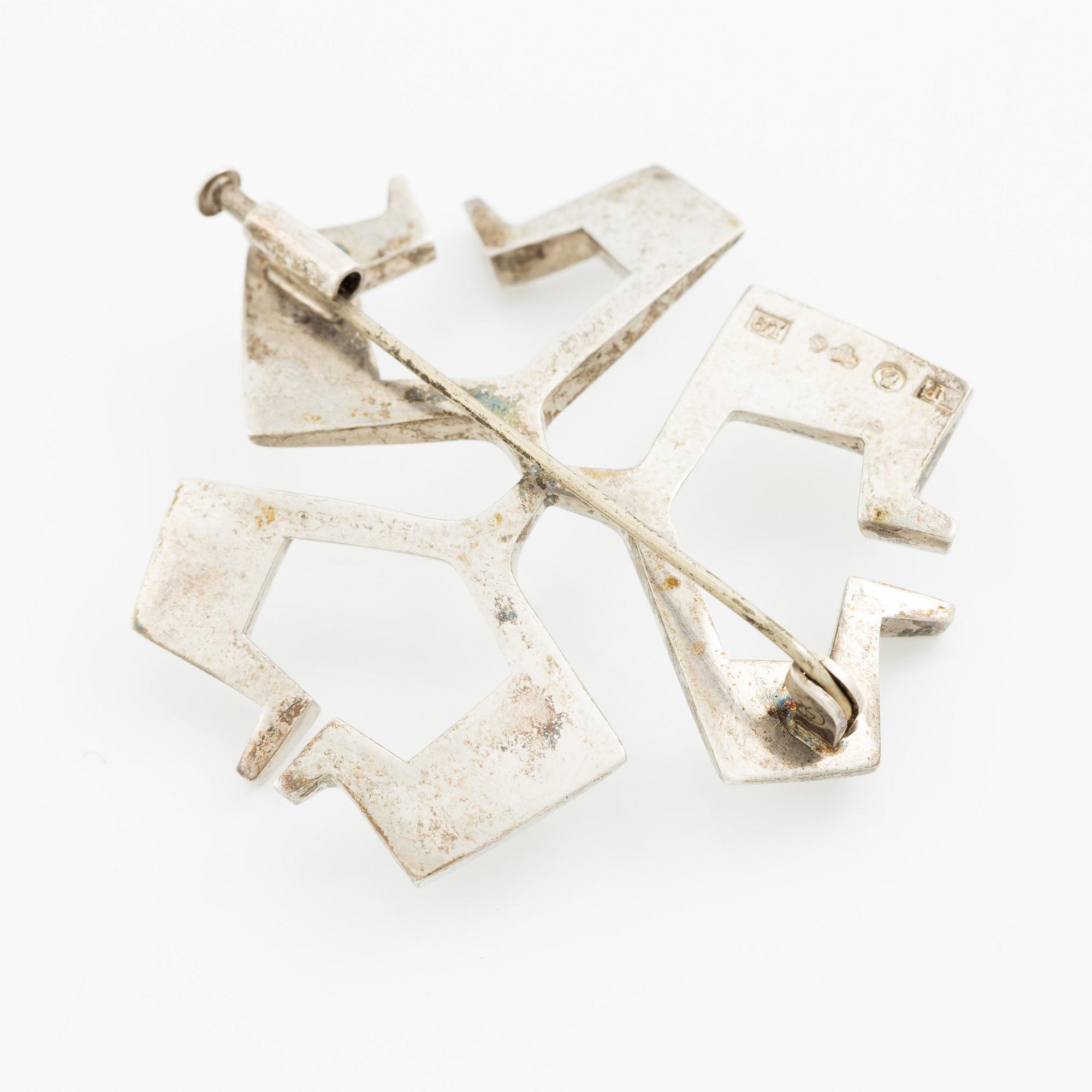PA Lundahl-Terrs, a crown, two bracelets, a brooch, a earring, and a pendant, silver, Stockholm and Växjö, among others 1961.