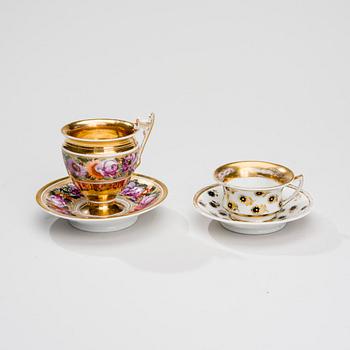 KAFFEKOPPAR, 2 ST, porslin, empire, Ryssland, 1820-30-tal.