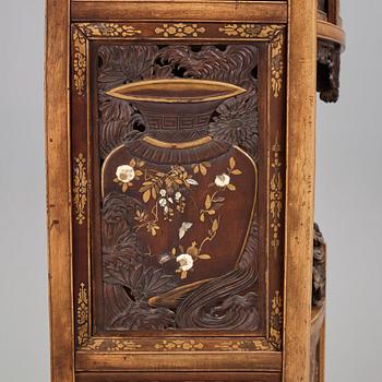 A Japanese black and gilt lacquer, mother of pearl and bone inlaid hardwood Shodona, Edo period.