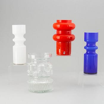 PO Ström, 4 glass vases, Alsterfors Glassworks ca 1970.