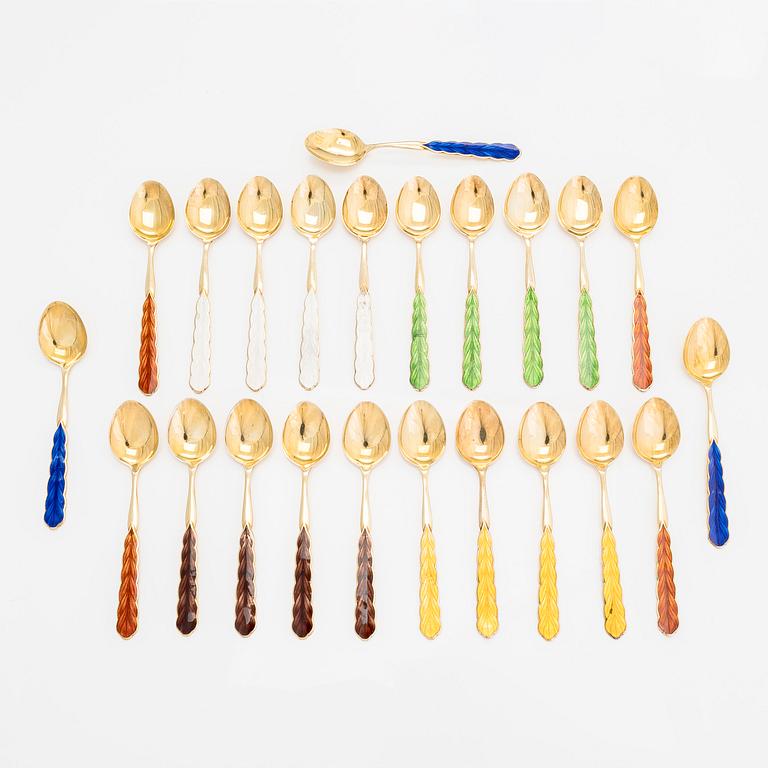 A set of 23 silver gilt and enamel coffee spoons, maker marks of Holger Lindström, Helsinki 1968.