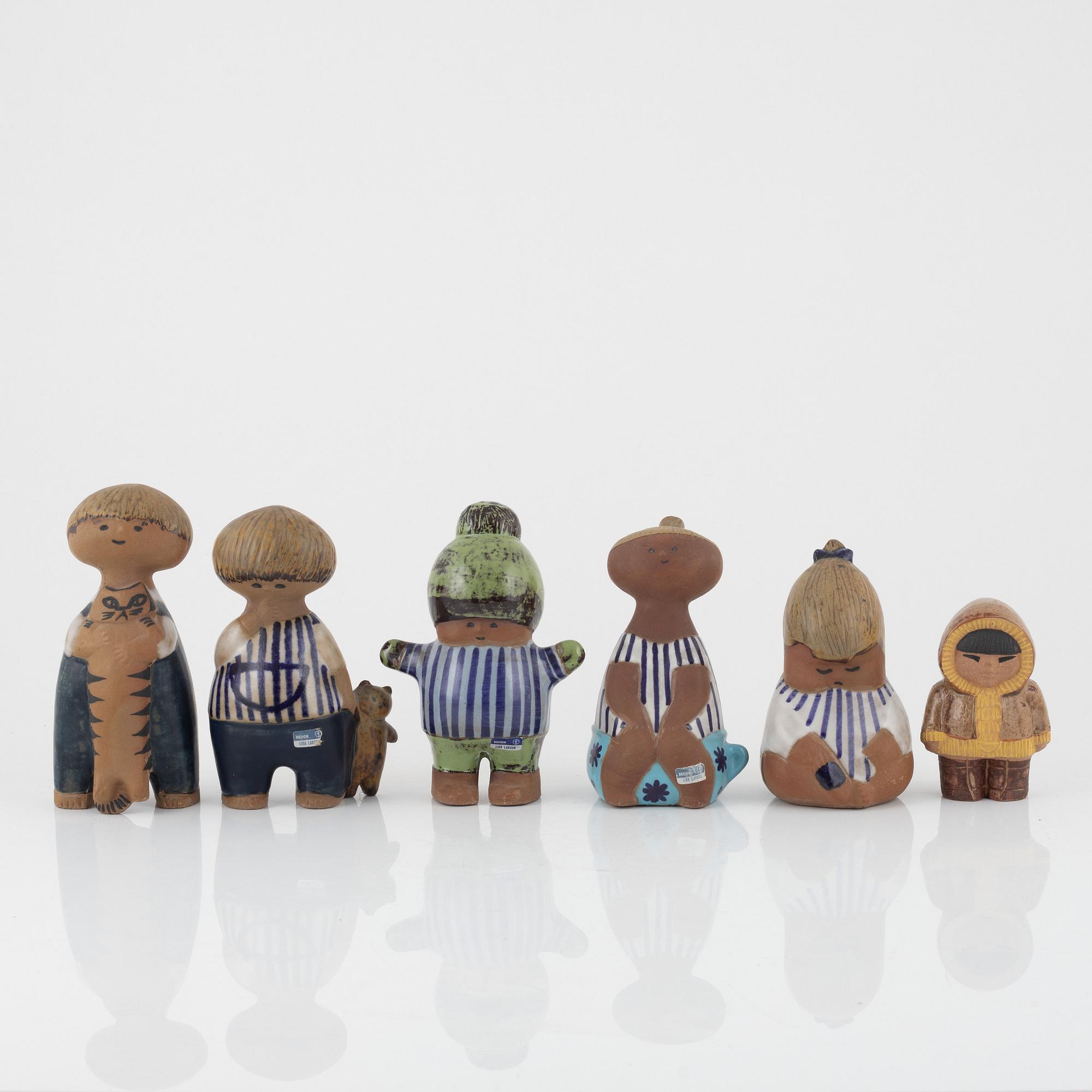 Lisa Larson, six stoneware figurines, Gustavsberg, Sweden.