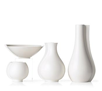 34. Wilhelm Kåge, a set of three "Surrea" stoneaware vases and a bowl, Gustavsberg studio, Sweden.