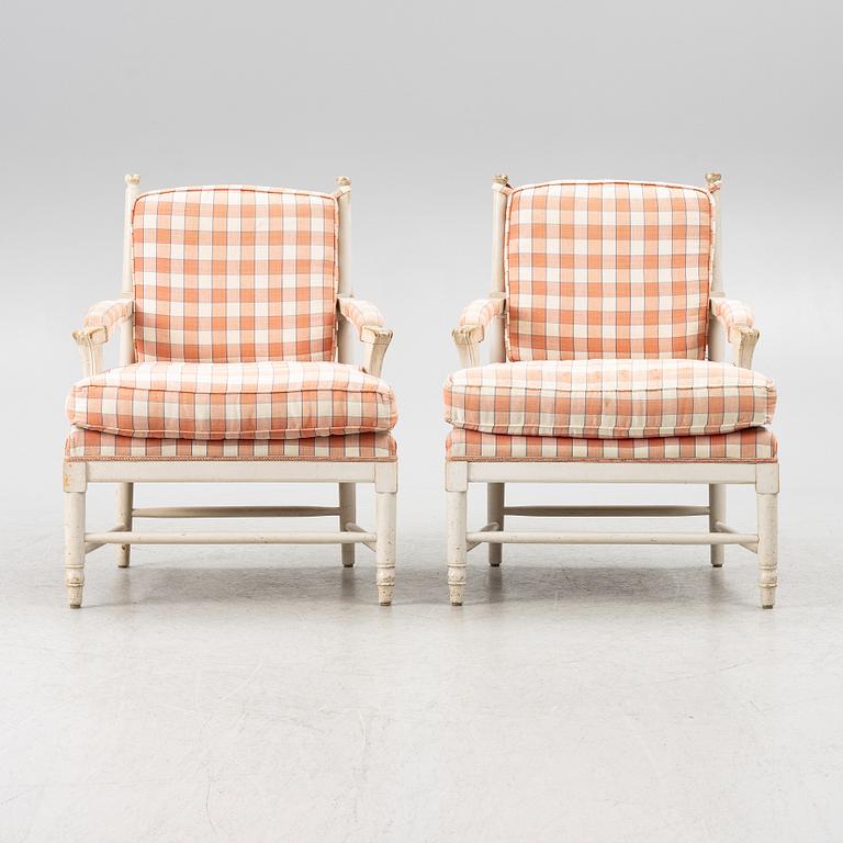 Karmstolar, ett par, gustaviansk stil, sk Gripsholmsfåtöljer. 1900-tal.