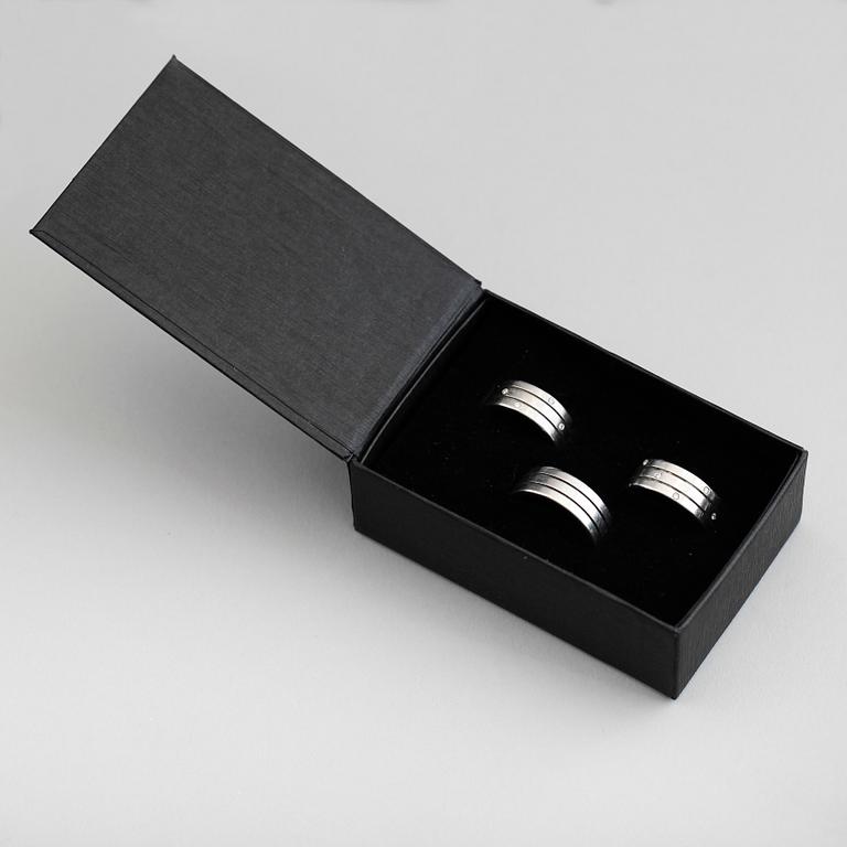 RINGAR, 3 st, stål, briljantslipade diamanter, Fleming Uziel.