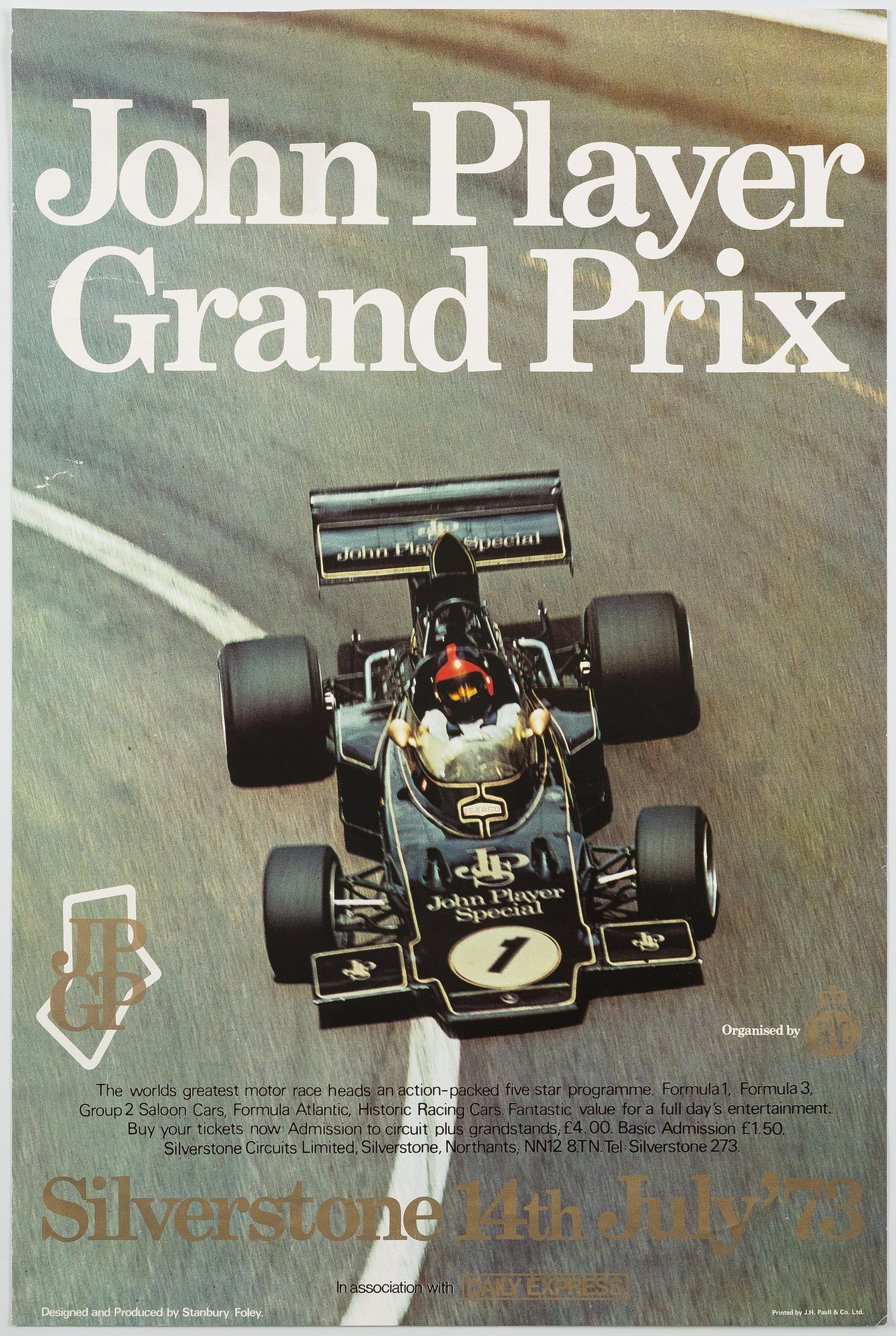 Affisch, John Player British Grand Prix, Silverstone, England, 1973.