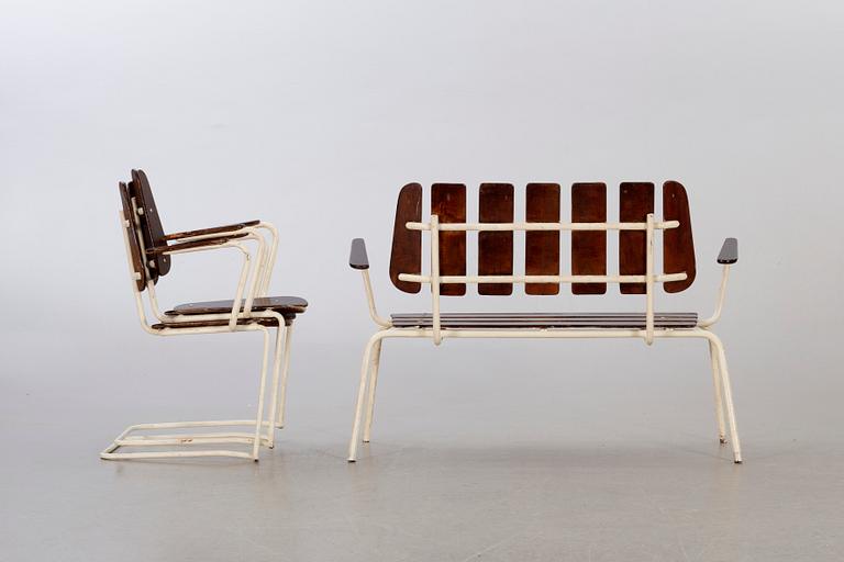 TRÄDGÅRDSGRUPP, 6 delar,  Herman Perssons Järn- och trämanufaktur i Bjärnum, 1950/60-tal.