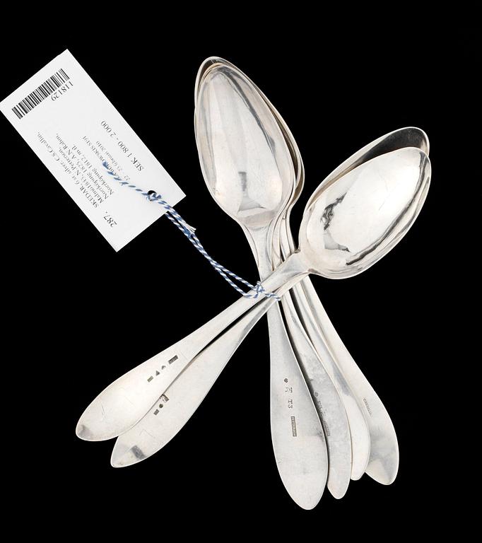 SKEDAR, 6 st. silver. C.S.Cavallin, Malmö1843, N.Petterson, Norrköping 1825, A.N.Rahm, Norrköping 1812, m fl.