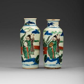 248. A pair of wucai transition vases, 17th Century.