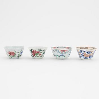 A group of four Chinese porcelain cups, Qing dynasty, Yongzheng (1723-35).