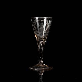 A commemorative glass beaker, 18th century.