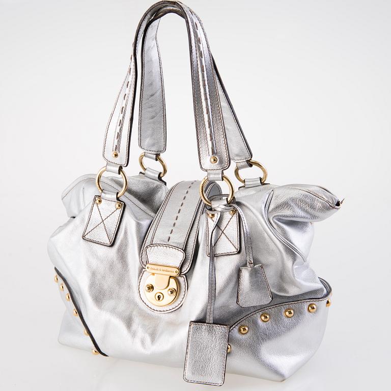 DOLCE & GABBANA Silver Leather Satchel Bag.