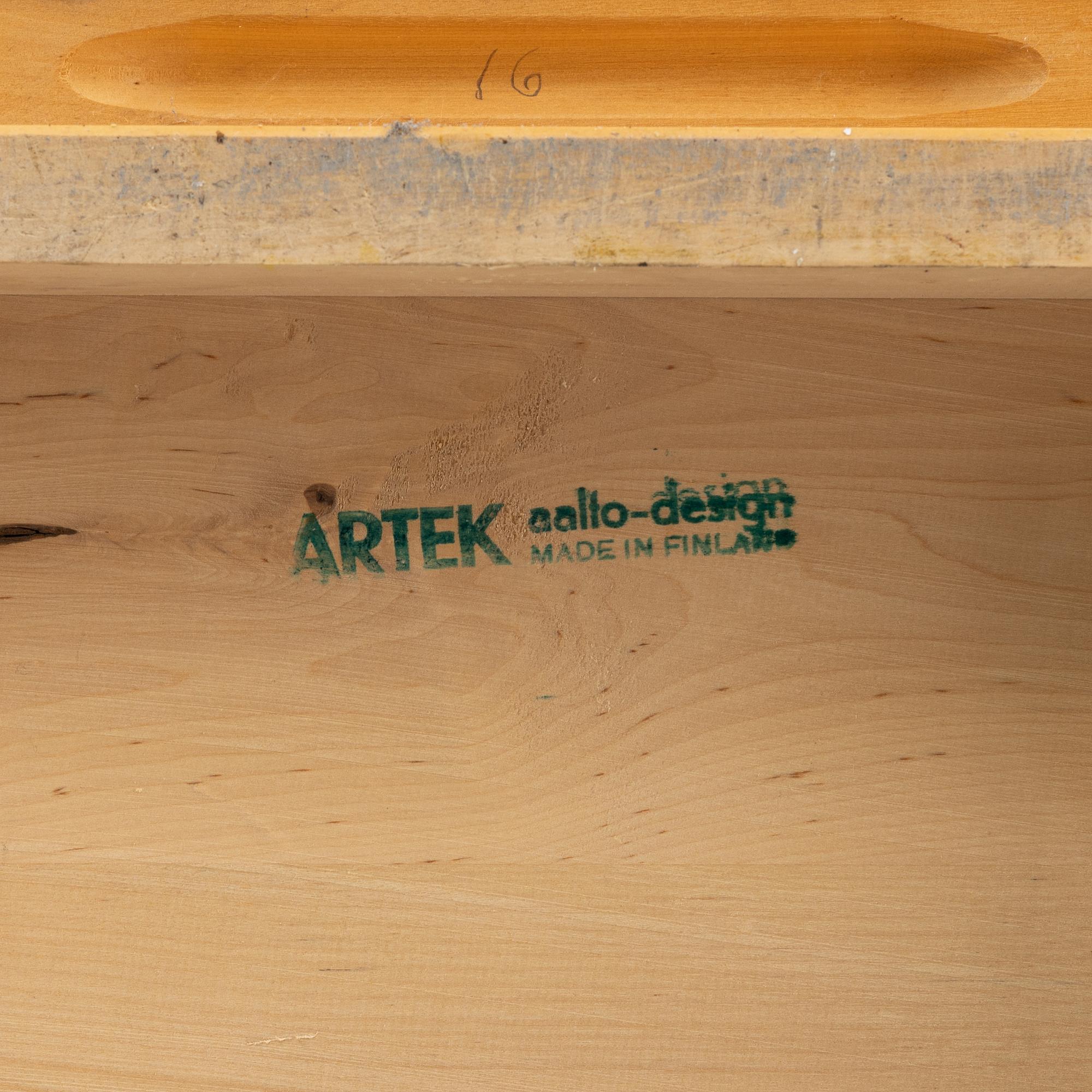 Alvar Aalto, a birch writing desk for Artek, Finland, second half of the 20th century.