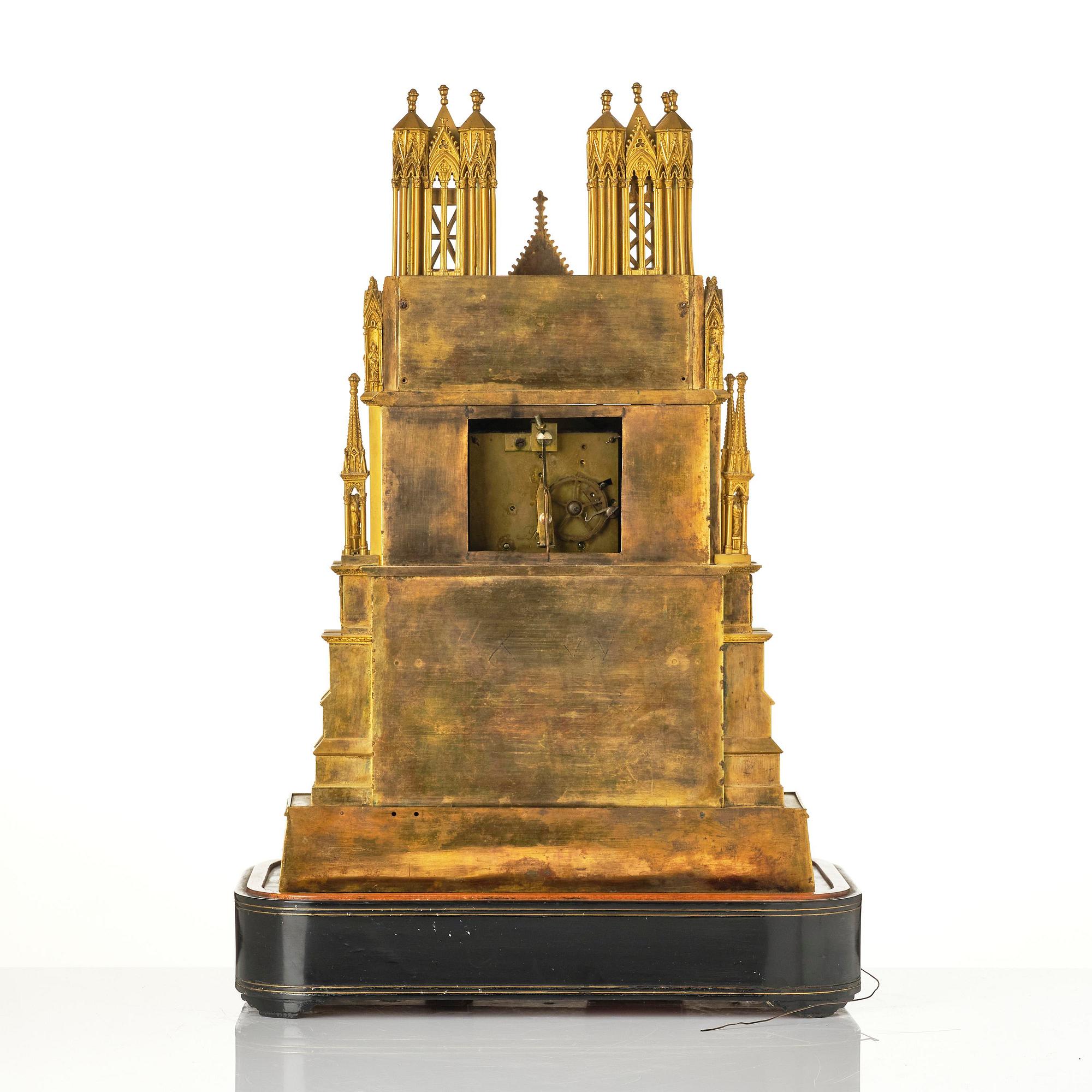 A Charles X ormolu mantel clock modelled as the Cathedral of Reims, Paris, 1820's.